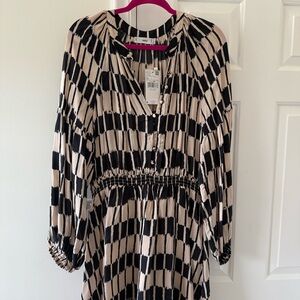 MANGO Chic Black and Cream Geometric Dress size 10